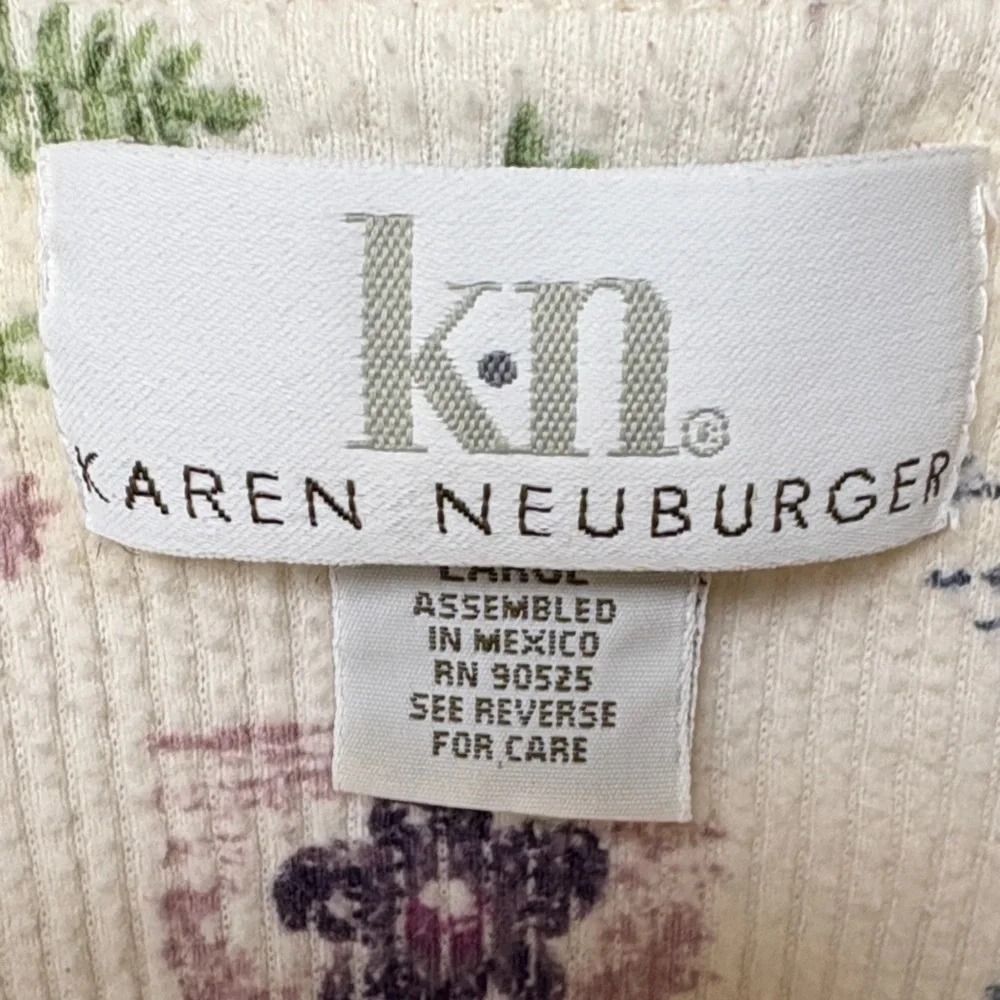 Karen Neuburger Floral Print Robe - Cream and Purple - Picture 2 of 4